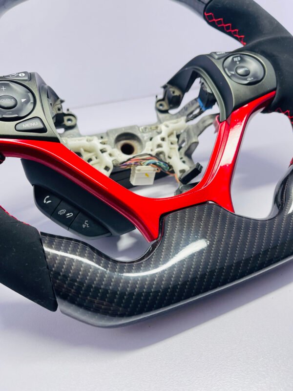 Honda Civic Coupe, Si, sedan, 2012-15 Carbon fiber steering with alcantara & red trim - Image 4